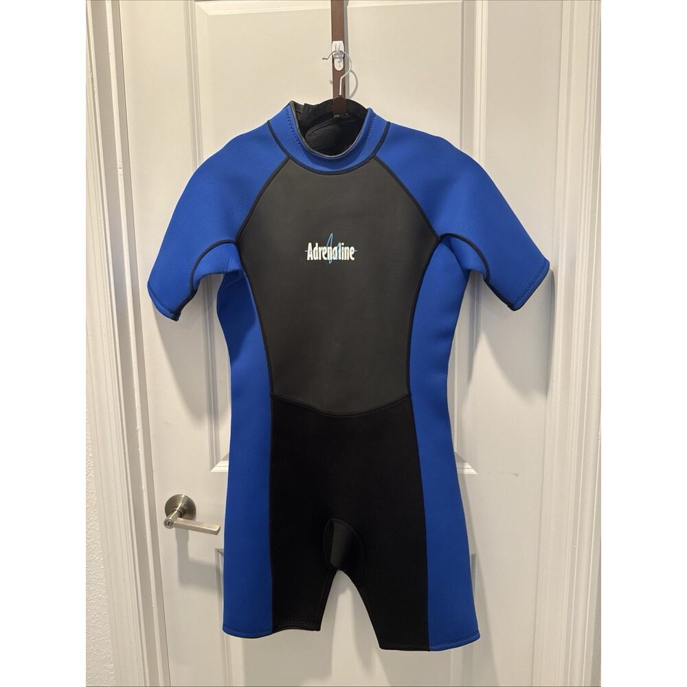 Adrenaline Short Sleeve Wetsuit XL Black Blue Neoprene Swim Surf Adult Suit